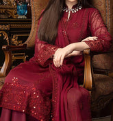 Cherry Red – Embroidered Chiffon Unstitched 3Pc Suit